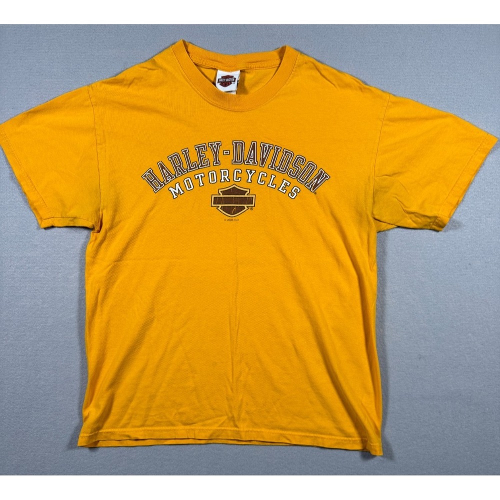 Ernie's Algona Iowa Harley Davidson T-Shirt / Yellow / Size L / 2008 / Cotton